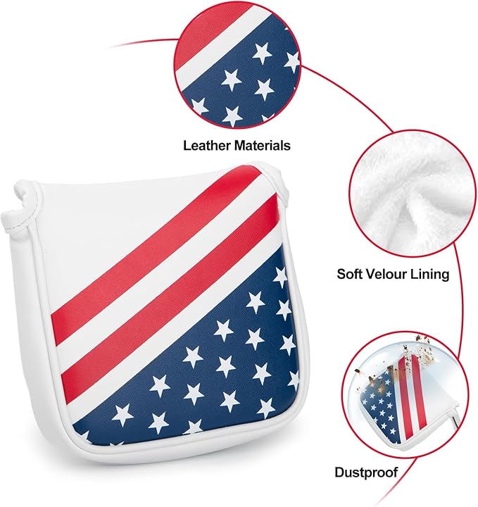 Golf Putter Cover USA Mallet Putter Headcover with Magnetic Closure Leather Golf Club Covers for Most Brand