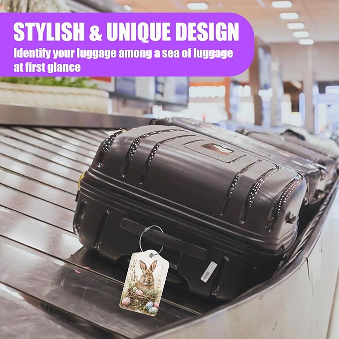 3 Pack Easter Bunny Eggs Luggage Tags for Suitcase Flowers PU Leather Travel Luggage Tag Privacy Cover ID Label for Women Men Baggage Backpack Handbag School Bag
