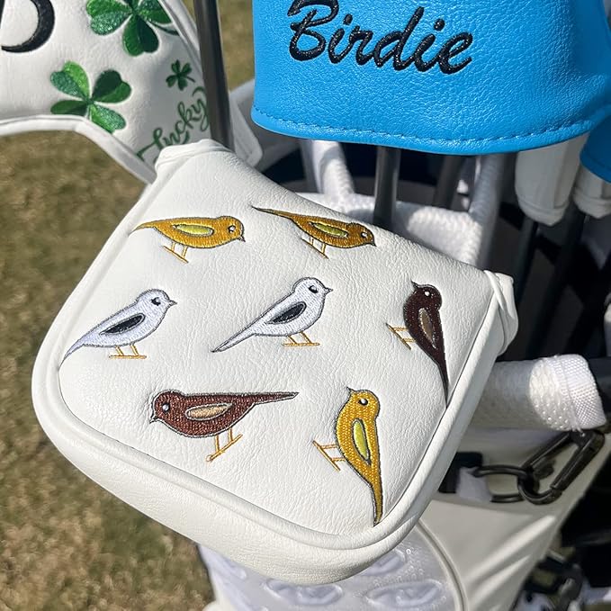 Golf Club Head Covers Birdie Driver Headcovers Fairway Wood Covers Hybrid Cover Elegant Embroidery Premium Leather Golf Mallet Blade Putter Cover