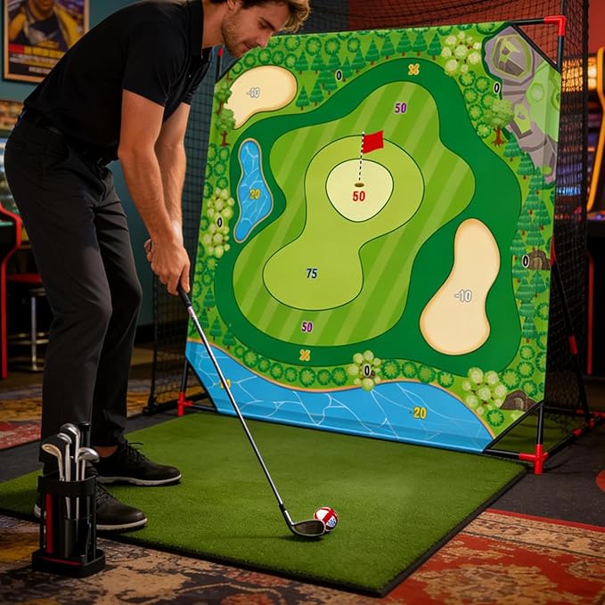 Golf Chipping Game with Stand, 54"x 54" Golf Battle Game Hitting Target Mat with 24 Balls, Perfect for Backyard Indoor Outdoor Family Games for Kids & Adults