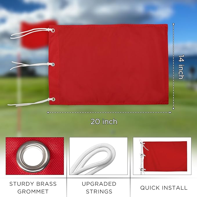 KINGTOP Golf Flag 20x14 Inch - 420D Nylon, Brass Grommets - Standard Putting Green Flags for Backyard Practice, Golf Courses, Country Club