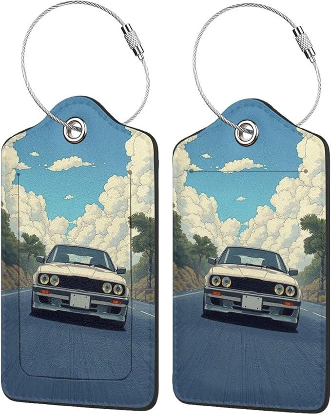 TSA Approved Luggage Tags for Suitcases Cartoon car 2 Pack Funny Leather Carnival Cruise Airport Cute Travel Name Tags Golf Bag tag Ships Essentials Privacy Cover ID Label for Women Men