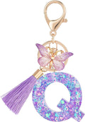 Suweibuke Colourful Cute Initial Letter Keychains for Women Girls with Tassel Butterfly, Charm for Purse Handbags Backpacks