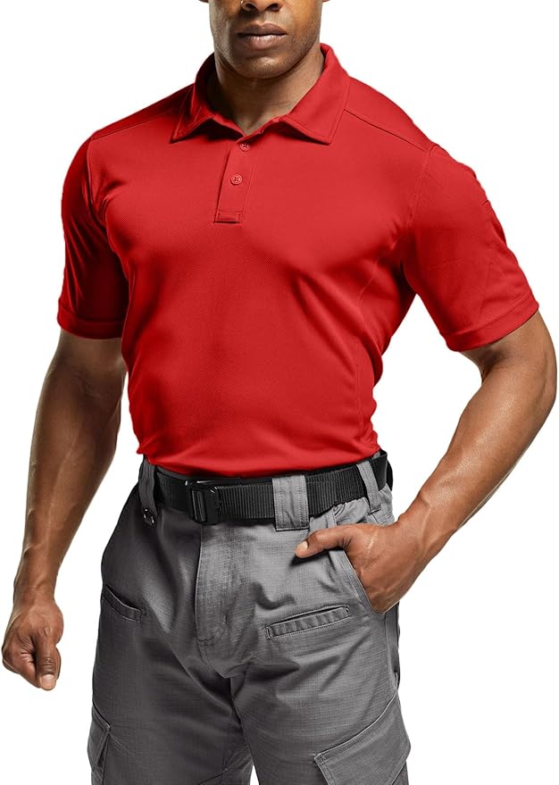 CQR Men's Polo Shirts, Tactical Short Sleeve Golf Performance Shirts, Lightweight Dry Fit UPF 50+ Pique