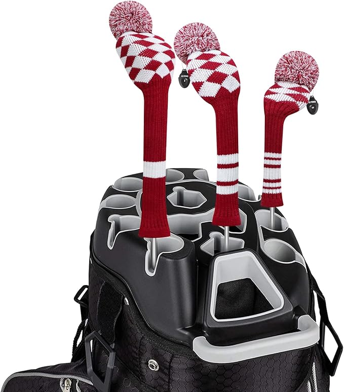 LeFeng 1Pcs Golf Club Cover, Knitted Golf Head Cover for 460cc Driver Fairway Woods and Hybrid with Cute Pom Pom and Number Tag