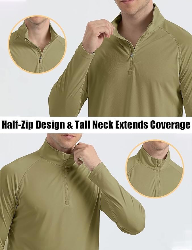 MAGCOMSEN Men's Long Sleeve Sun Shirts UPF 50+ Tees 1/4 Zip Up Fishing Running Rash Guard T-Shirts Outdoor Shirt