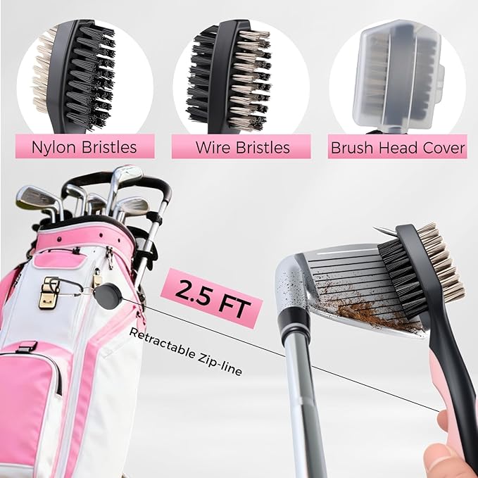 Pink Golf Accessories for Women, Acrylic Paint Ink 16 Pcs Golf Essentials Kit - Golf Club Brush & Golf Towel, Tee & Ball Holder for Bag, Divot Tool & Ball Maker, Golf Club Cleaning Kit - Golf Gifts