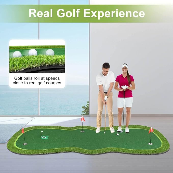 Golf Putting Green Mat, Professional Large Putting Mat with Movable Cup/Slope Pad for Indoor & Outdoor