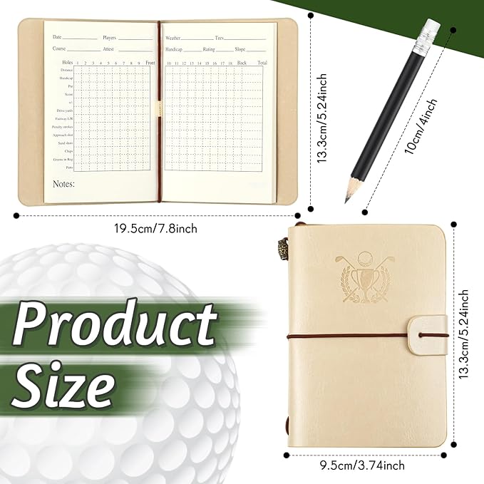 Yexiya Golf Scorecard Book with Pencil Leather Golf Journal Scorecard Holder Accessories Notebook Log Book Pocket Scorebook Gifts for Men Golfers, Sports and Outdoor Club Accessories