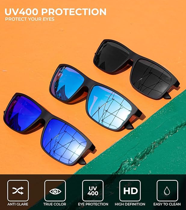 KALIYADI Polarized Sunglasses for Men and Women, Mens Sun Glasses with UV Protection for Driving Fishing Golf (3 Packs)