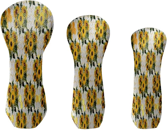 Golf Club Head Cover Waterproof Leather for Driver & Fairway Wood, Driver Headcovers, Golf Accessories for Men Women, Anti-Scratch, Golf Gift for Golfers, 1/3/5 Wood Cover Yellow Sunflowers Bee