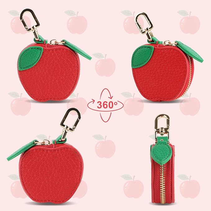 XSUIOY Orange Fruit Coin Purse Keychain Bag Charm, Mini Leather Coin Purse & Pouch Airtag Holder Keychain, Kawaii Bag Charms for Handbag, Tote, Keys, Airtag, Gifts for Girls & Women