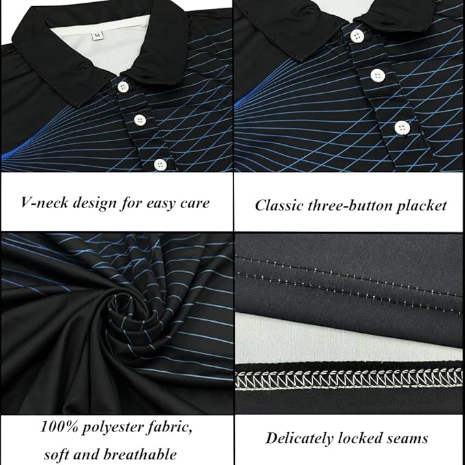 Men's Long Sleeve Golf Shirt Quick Dry 3 Button Work Fishing Outdoor Casual Collar Shirt