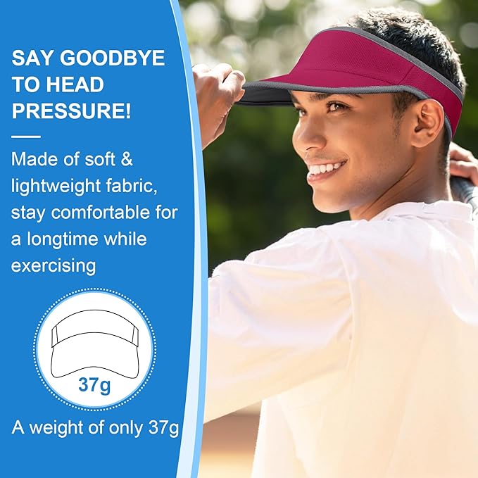 Sports Sun Visor for Men Women, Lightweight Soft Quick-Dry Visor Hat, Packable Tennis Golf Running Visor