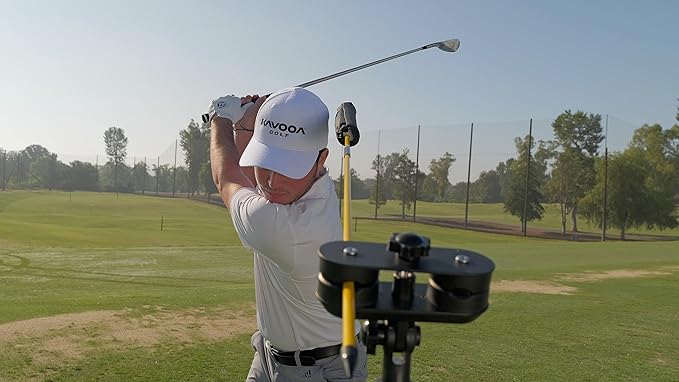 Golf Swing Trainer with Adjustable Tripod – Swing Speed Trainer, 360° Alignment Training Aid with Phone Holder for Practice & Distance