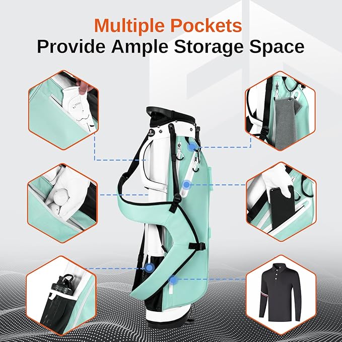 Lightweight Golf Stand Bag, 4-Way Full-Length Dividers, Holds Up to 10 Clubs, 3.7 lbs Golf Bag with Dual Straps & Stand for Driving Range, Par 3, and Standard Courses
