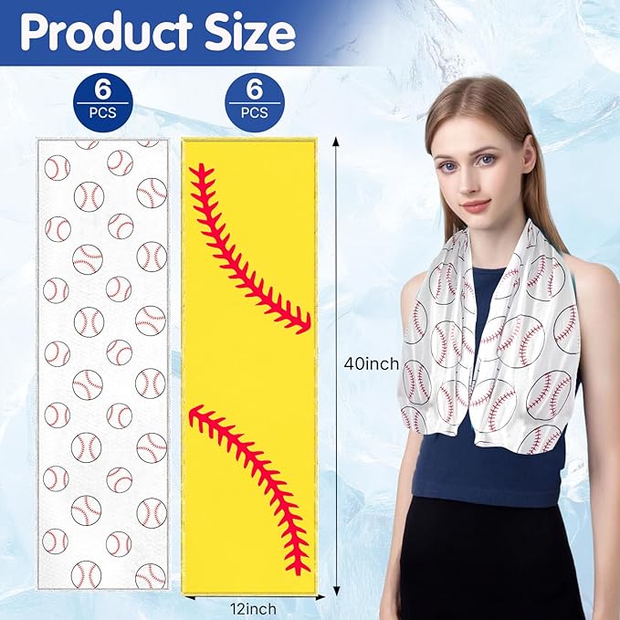 OPSO Softball Baseball Cooling Towel Set, 40 x 12 inches, 12 Pack, Microfiber Sports Towels for Baseball, Soccer, Golf LCE Towel Microfiber Sports Towels for Player