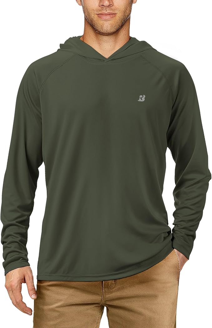 Roadbox UPF 50+ Fishing Shirts for Men, Long Sleeve UV Sun Protection Hoodie, Outdoor Hiking Running Swimming Rash Guard