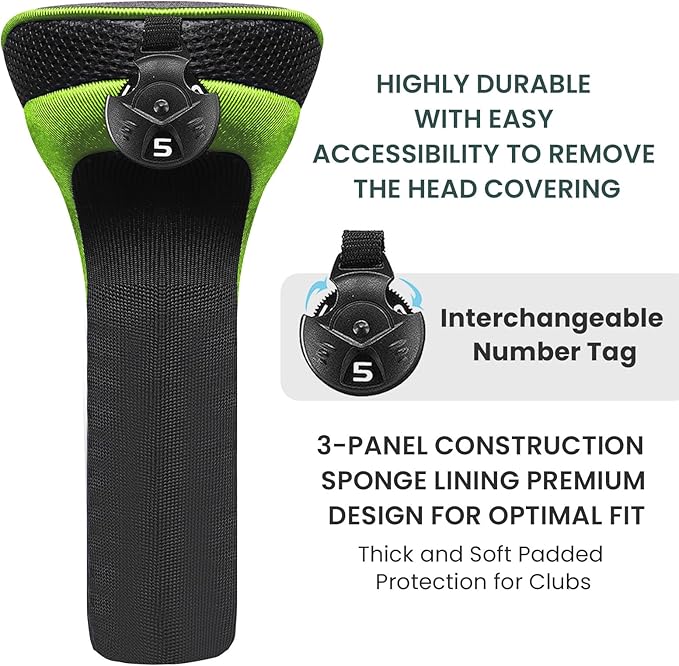 FINGER TEN Golf Club Head Covers for Hybrids Long Headcover Interchangeable Accessories for Ultimate Club Protection