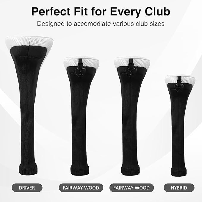 Golf Head Covers, 4pcs Golf Club Covers for Driver Fairway and Hybrid, Nylon Golf Club Head Covers for Men Women with Interchangeable Tags