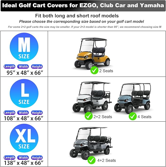 Rosefray Golf Cart Cover 420D Waterproof Innovative 360° Windproof Design, Fits for Club Car, EZgo, Yamaha, and More 2/2+2/4/4+2 Passenger Golf Cart - Black/Gray