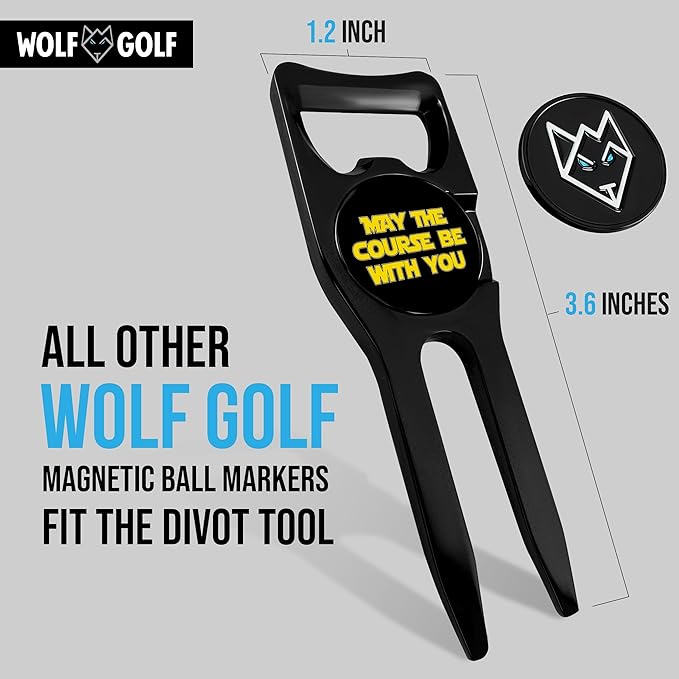 Wolf Golf Towels Divot Repair Tool | 6-in-1 Premium Divot Tool with Ball Marker | Golf Gifts for Men & Women | Golf Accessories for Men & Women