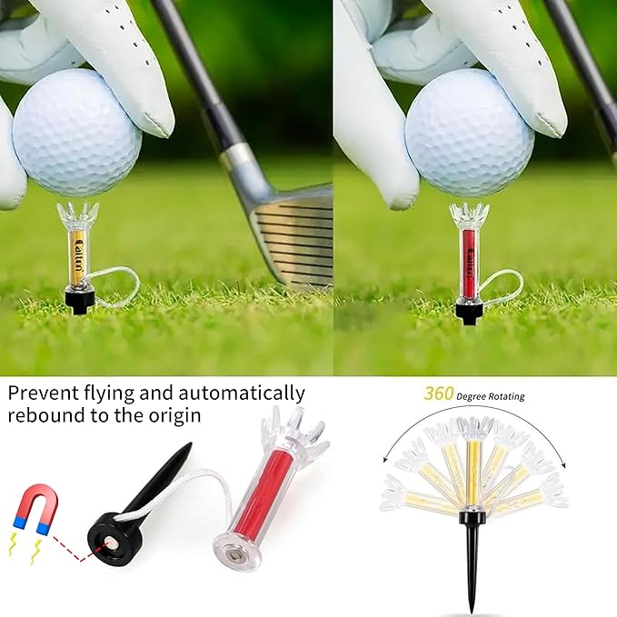 Magnetic Plastic Golf Tees, Professional Long Golf Tees 3 1/2, Premium 8 Prongs Design Enhanced Durability & Stability, Precision Height Markers for Perfect Trajectory, Golf Accessories for Men