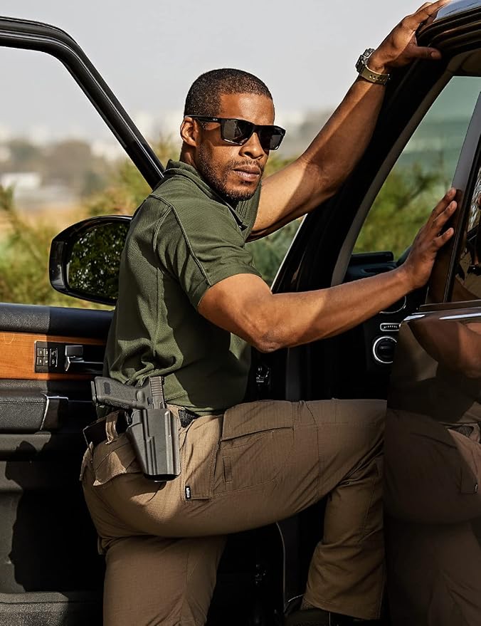 CQR Men's Polo Shirts, Tactical Short Sleeve Golf Performance Shirts, Lightweight Dry Fit UPF 50+ Pique