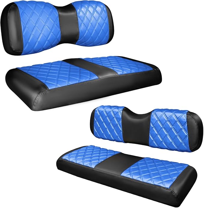 NOKINS 4PCS Golf Cart Diamond Seat Covers Kit,Front and Rear Seat Covers Fits for EZGO/Club Car/Yamaha Original Regular Seat Cushion, No Stapler