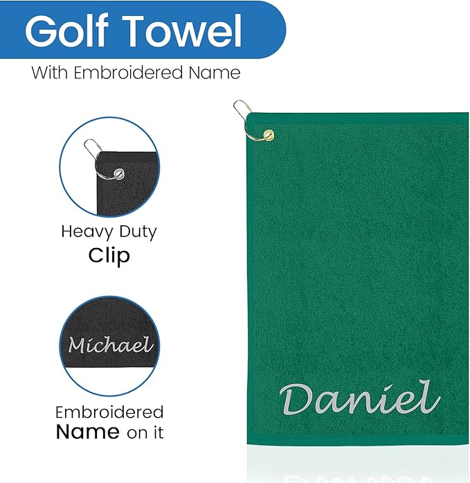Personalized Passion Golf Towel with Embroidered Name - 16"x26" Custom Golf Towels with Clip - Soft & Highly Absorbent Plush Velour - Easily Wipes Away Sweat and Dirt - Gift for Golfers - Green