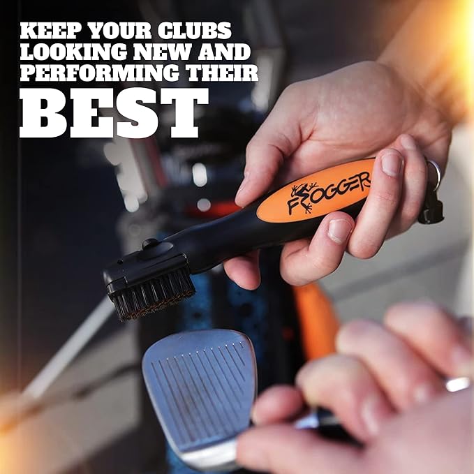Frogger BrushPro Latch-It Golf Club Cleaner, Ergonomic Grip and Latch-it Magnet - Professional Golf Club Brush and Groove Cleaner for Golfers