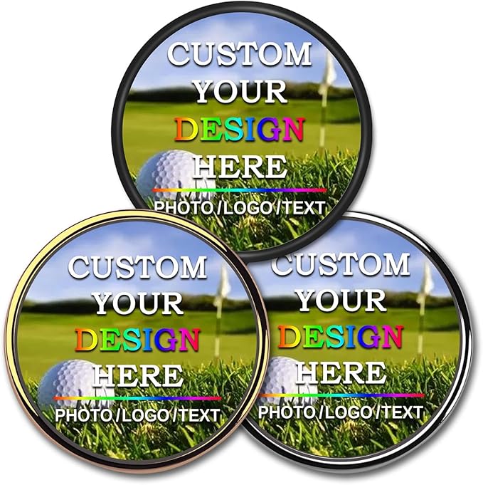 Custom Golf Ball Markers with Magnetic Hat Clip - Personalized Ball Marker Hat Clip with 1" Diameter Ball Marker Customized with Your Photo Logo Text Name