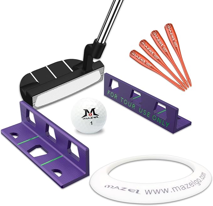 MAZEL Golf Alignment Putting Training Aids - Golf Putting Path Tool for Consistency & Accuracy - Include Putting Gates,Ring & Golf Tees