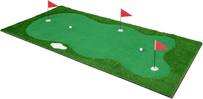 Tangkula 10 FT Golf Putting Green, Large Professional Golf Training Mat with Realistic Artificial Grass Turf, 3 Holes, 3 Flags and Cups for Indoor Outdoor Putting Practice
