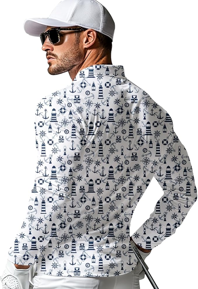 Men's Long Sleeve Golf Shirt Quick Dry 3 Button Work Fishing Outdoor Casual Collar Shirt
