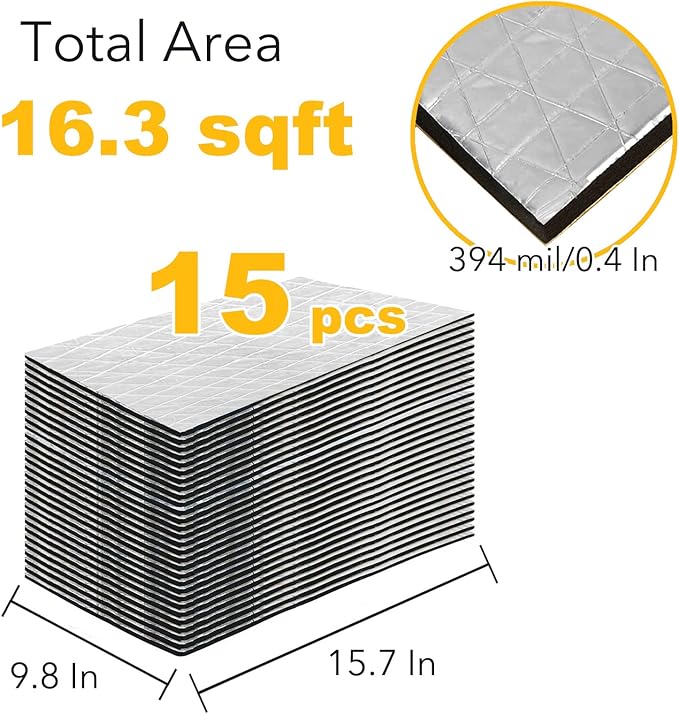 Car Sound Deadening Foam Mat - KOIKEY 394 mil 16.3 sqft Auto Soundproofing Material, Audio Deadener and Heat Insulation for Truck, Vehicle