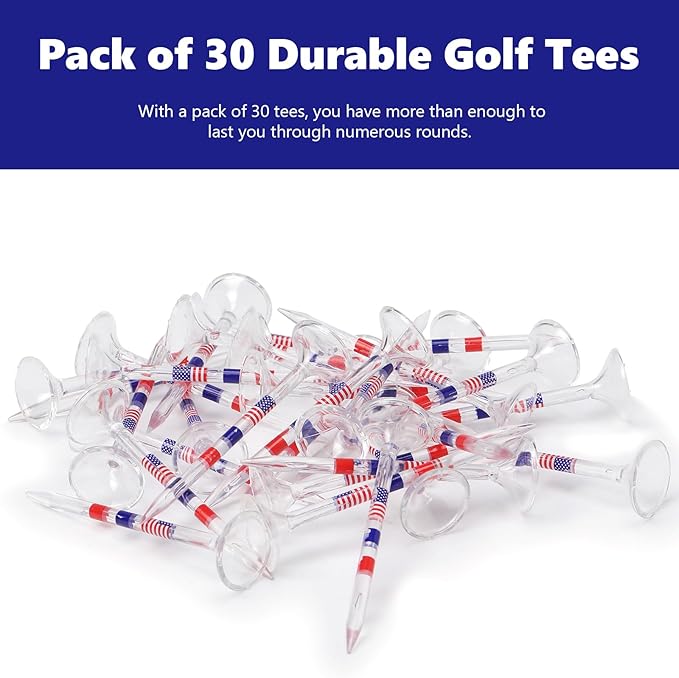 Golf Tees 3 1/4 inches (83mm) Plastic Clear Funny Bulk Unbreakable Reduces Friction & Side Spin Golfing Accessories for Women Men Golfers,30 Counts