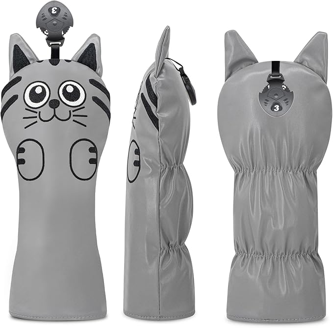 Golf Kitty Head Cover Golf Club White Leather Headcovers 1pc/4pcs Set Fits Driver Fairway Wood Hybrid Utility Putter Iron Wedge Headcover.