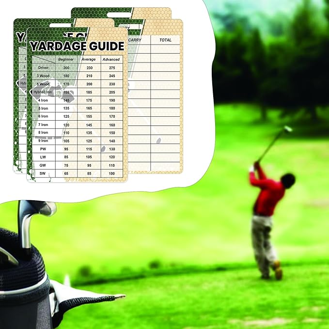 2pcs Golfers Quick Reference Distance Card Golf Club Range Estimation Cheat Sheet Card Golf Club Distance Golf Yardage Guide for Seasoned Golfers, Average, Beginners