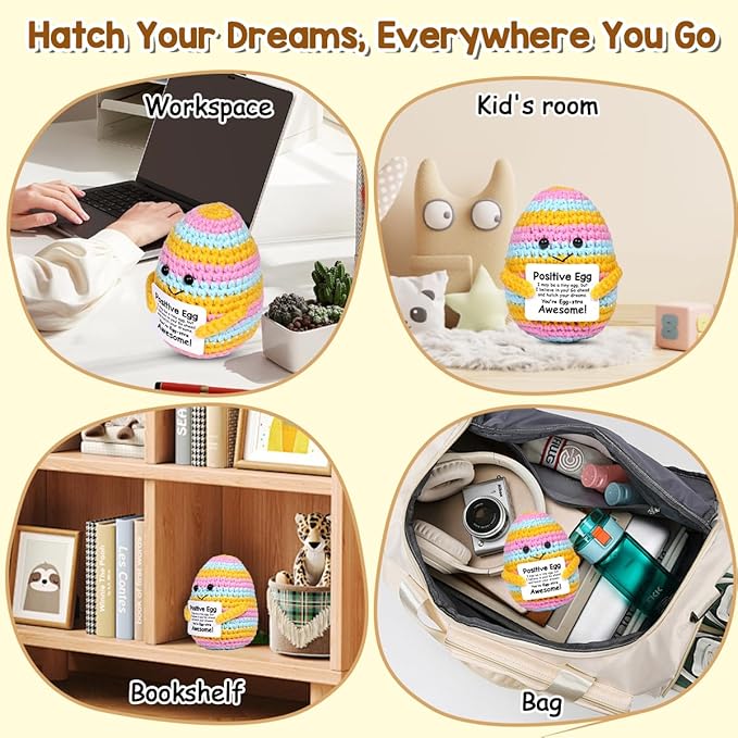 AICase Crochet Positive Egg Easter Gifts Easter Basket Stuffers Essentials Fillers Decorations Home Decor Emotional Support Nuggets Stuff Funny Cute Ideas for Girls Women Friends Birthday Pascua