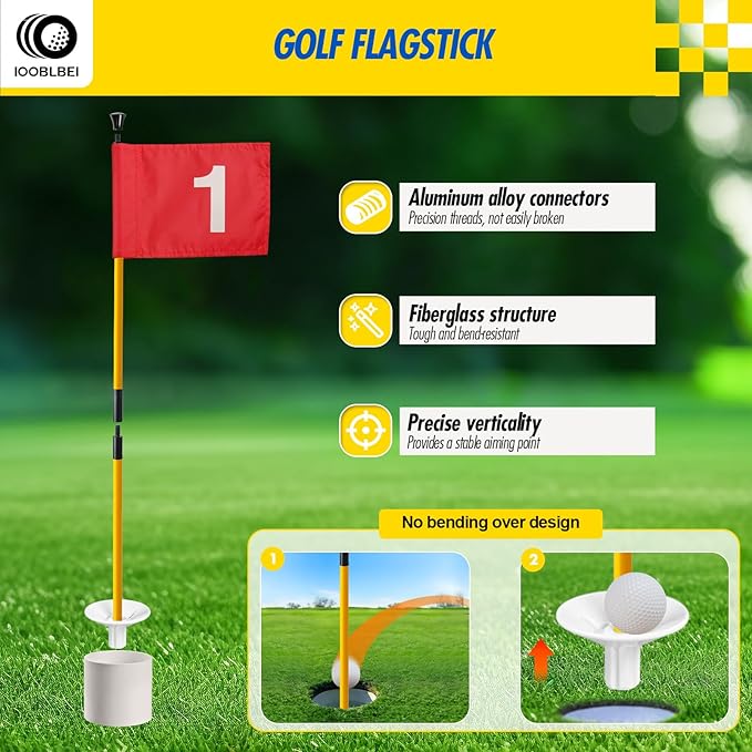 Golf Flagstick, 3ft Golf Flag Putting Green Flags & Golf Pin Flag Hole Cup Set, Portable 2 Section Design for Home Yard Backyard Driving Range, Numbered Golf Flags for Golfer Build Own Course
