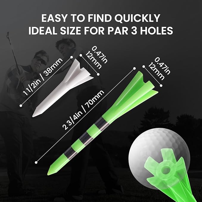 FINGER TEN Unbreakable Golf Tees Plastic 80 3 1/4" or 2 3/4" Driver Tees with 20 1 1/2" Iron Tees Assorted Pack, Low Resistance & Consistent Height Long Short Tees with Bright Colors