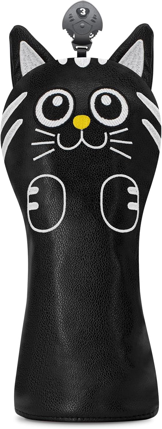 Golf Kitty Head Cover Golf Club White Leather Headcovers 1pc/4pcs Set Fits Driver Fairway Wood Hybrid Utility Putter Iron Wedge Headcover.
