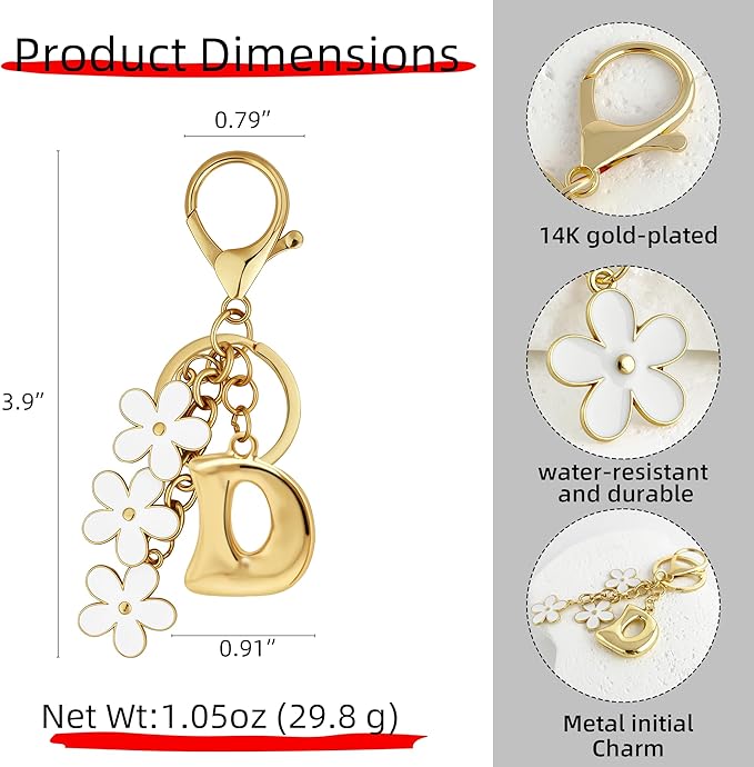 Gold Bubble Heart, Cherry, Bow & More Designs Letter Initial Keychain Bag Charms – Cute Purse Charms for Handbags