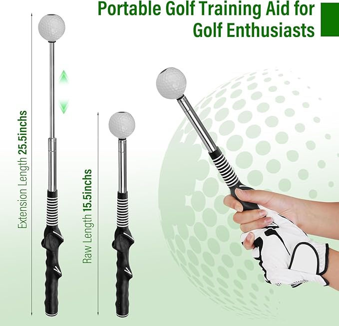 Retractable Golf Swing Training Aid, Golf Grip Trainer - Flexible Telescopic Practice Stick with Click Feedback for Right Handers, Indoor/Outdoor Use - Improves Tempo, Chipping & Warm-Ups