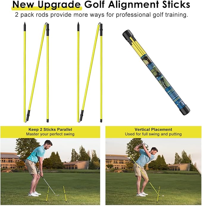 Rhino Valley Golf Alignment Sticks - 48" Collapsible Golf Practice Rods for Aiming, Putting, Full Swing Trainer, Posture Corrector with Clear Tube Case, Golf Training Equipment
