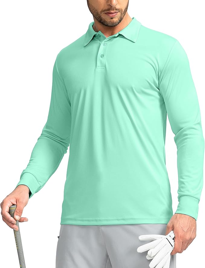 Men's Polo Shirt Long Sleeve Golf Shirts Lightweight UPF 50+ Sun Protection Cool Shirts for Men Work Fishing Outdoor