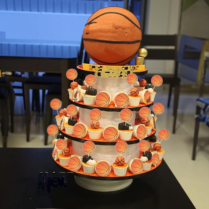 36Pcs Basketball Cupcake Toppers Star Sports Ball Cupcake Picks Decorations for Basketball Sports Players Theme Baby Shower Birthday Party Cake Decorations Supplies