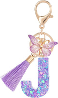 Suweibuke Colourful Cute Initial Letter Keychains for Women Girls with Tassel Butterfly, Charm for Purse Handbags Backpacks