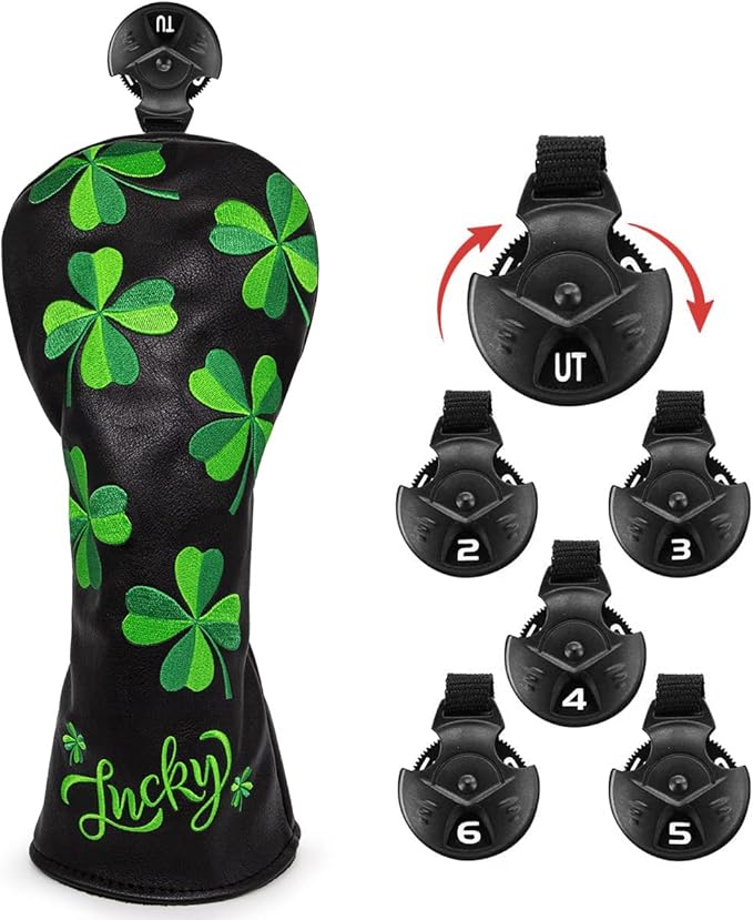 Live Lucky Golf Club Headcover Shamrock Golf Head Cover Elegant Embroidery Premium Leather Driver Covers Fairway Wood Covers Hybrid Headcovers Mallet Blade Putter Covers